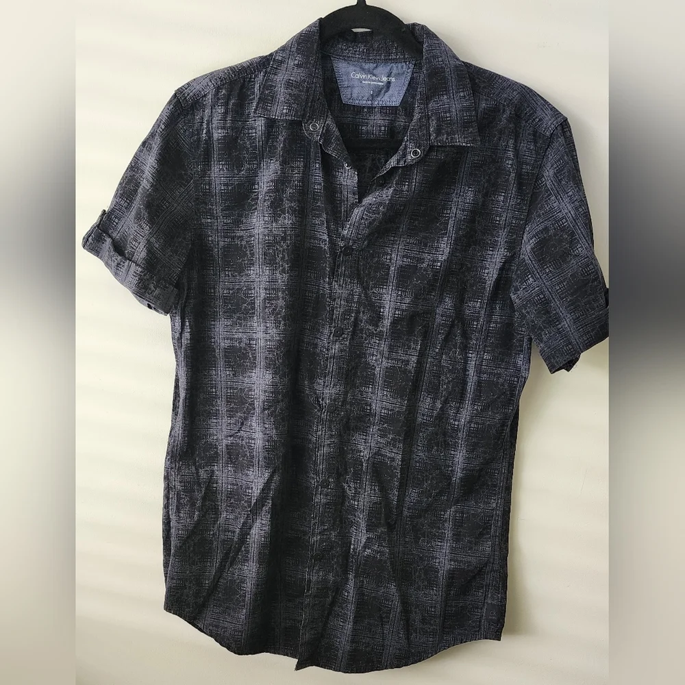 Calvin Klein Juniors Casual Snap Button Down Cotton Shirt Roll-Tab - Picture 1 of 6